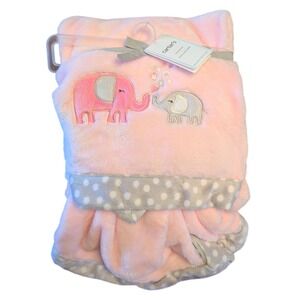Carters Pink‎ Elephant Cozy Blanket Plush Polka Dot Trim 40x30 Baby Crib NWT